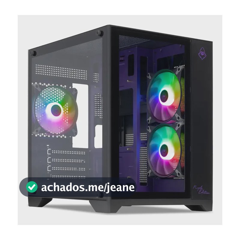 Gabinete Gamer Mancer CV100 Purple Edition Preto com Vidro e 3 Fans LED Rainbow