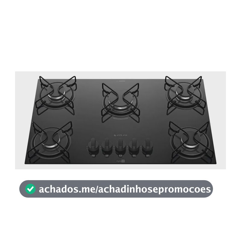 Cooktop 5 Bocas Atlas Agile Up com Mesa De Vidro A Gás Preto Bivolt