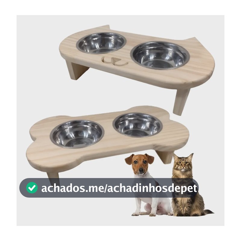 Comedouro Pet Bebedouro Cachorro Gato Elevado 2 Potes Tam P Madeira Pinus Gato