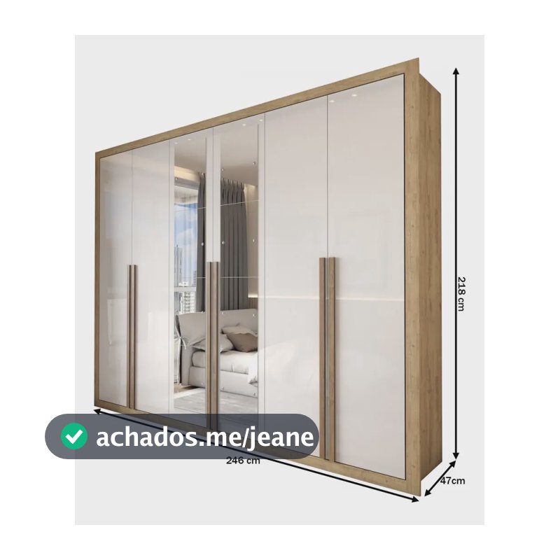 Guarda-roupa Casal Severo 6 Portas Espelho Capuccino/branco Cor Bege