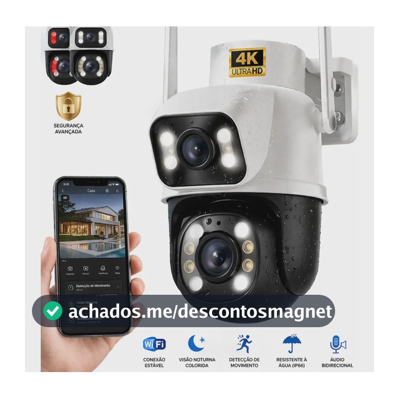 Câmera de Segurança Wi-Fi iCSee/Yoosee A28B 4K Dupla Lente Visão Noturna Colorida Full Hd Externa Prova D'água Ip66 Sensor Movimento Woosh