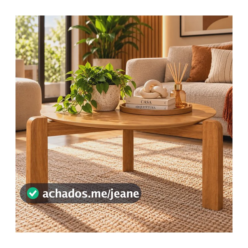 Mesa De Centro Redonda Austria 70cm Marrom