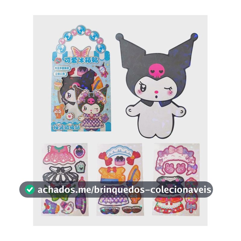 Boneca Adesivo Magnético Troca De Roupa Interativa Educativa Kuromi Azul