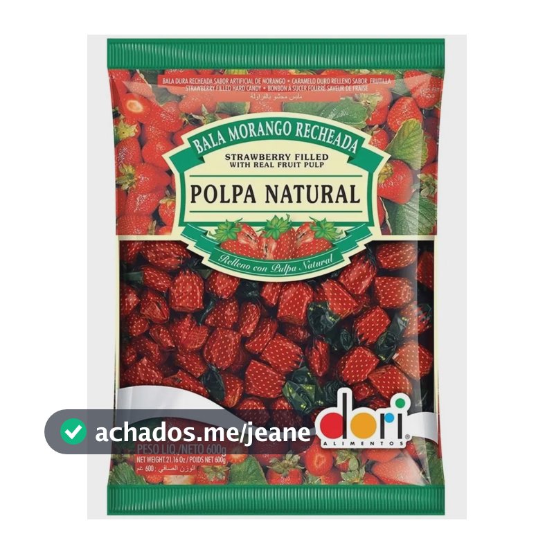 Bala Recheada Morango Polpa Natural - Dori - Pcte 600g