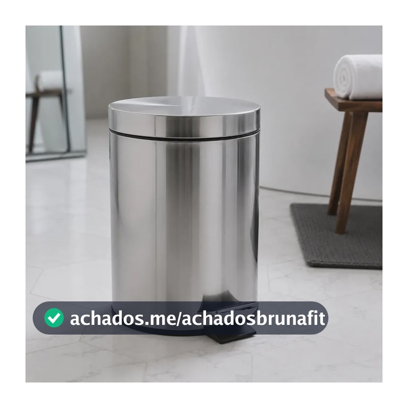Lixeira Inox 8L Com Pedal E Cesto Removível Para Banheiro Cozinha e Escritório 8 Litros Aço Inox Redonda Balde Removível Com Alça Cor Inox Pítia