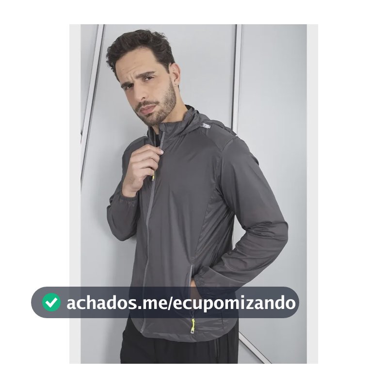 Jaqueta Masculina Corta Vento Capuz Fixo Bolso Interno Cinza M Liso