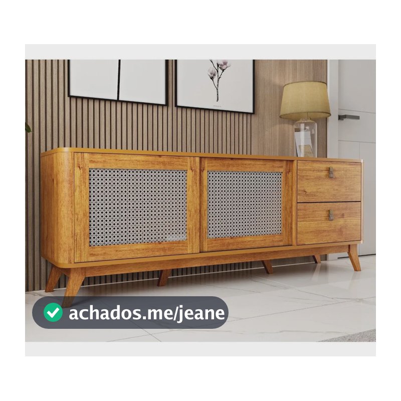 Rack Retro Para Tv De 75 Polegadas Portas Com Palhinha Delta Mel