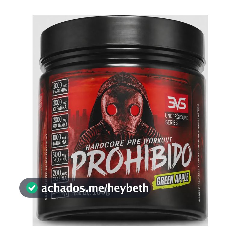Pré Treino Prohibido 180g Sabor Green Apple - Fórmula Avançada Contendo Creatina, Beta Alanina, Taurina, L-tirosina, L-alanina, Cafeína, Arginina E Palatinose - Extra Forte