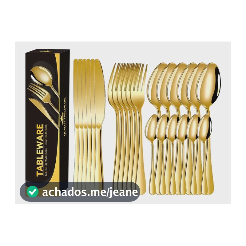 Kit Faqueiro Dourado Luxo Jogo Talheres Inox 24pçs + Maleta Caixa De Papel Bourada