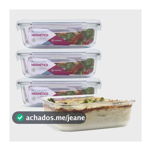 Kit 4 Potes Vidro Hermético Retangular 1520ml Grande