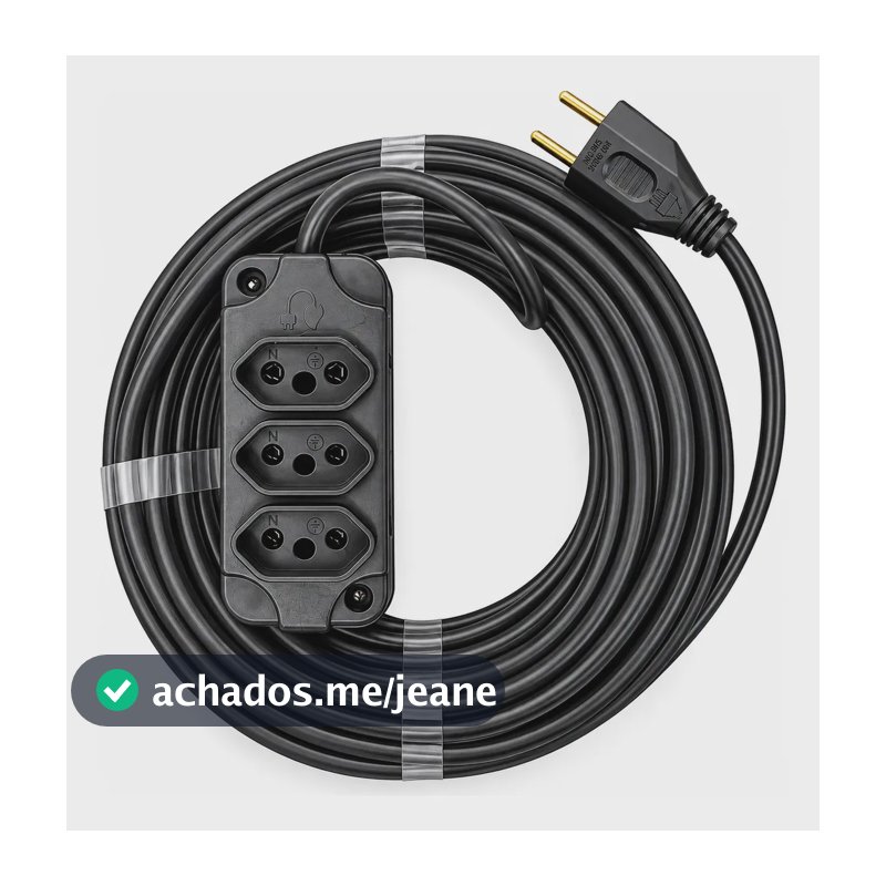Extensão Elétrica 30 Metros Cabo Pp 2x1mm Régua 3 Tomadas Preto 127/220v