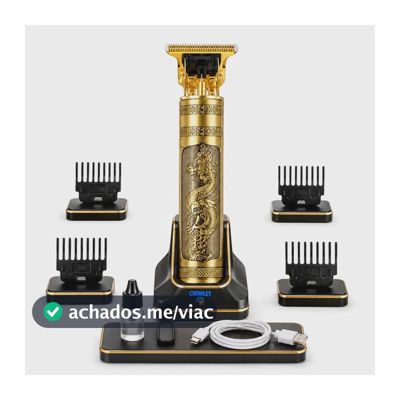 Maquina Maquininha Dragao Acabamento Cortar Cabelo Aparador Barba Pelos Elétrica Sem Fio Recarregavel - Crowley