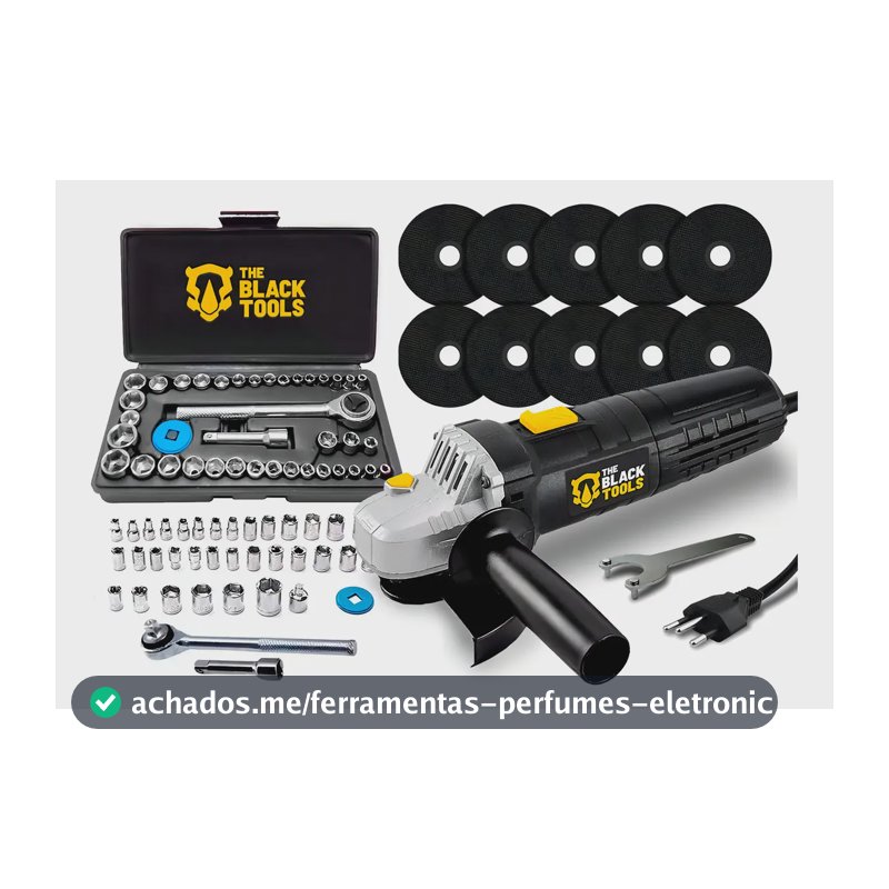 Esmerilhadeira Lixadeira Angular 4.1/2 Profissional + Kit De Soquetes 40 Peças + Discos de Corte The Black Tools