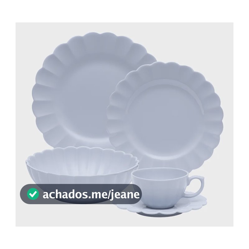 Aparelho De Jantar 20 Peças Aster Flora Oxford Porcelana Azul claro