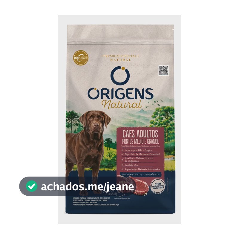 Ração Origens Natural Cão Adulto Med Gd Ovelha 12 Kg