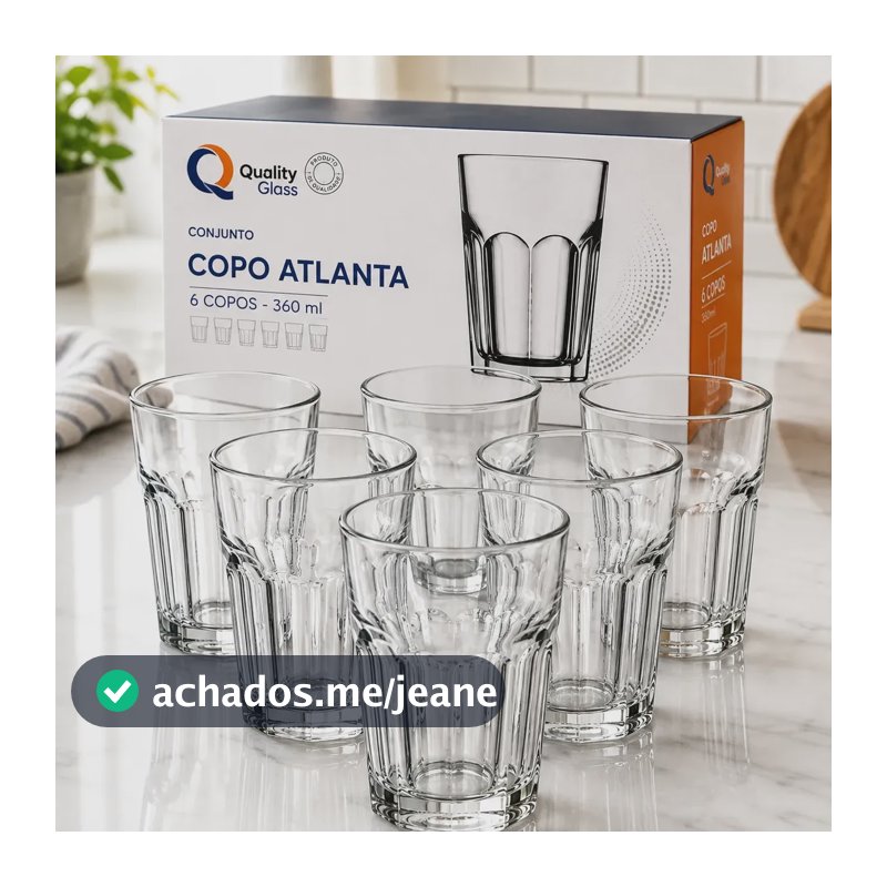 Kit 6 Copos Vidro 360ml Grosso Resistente Suco Água Vitamina Transparente