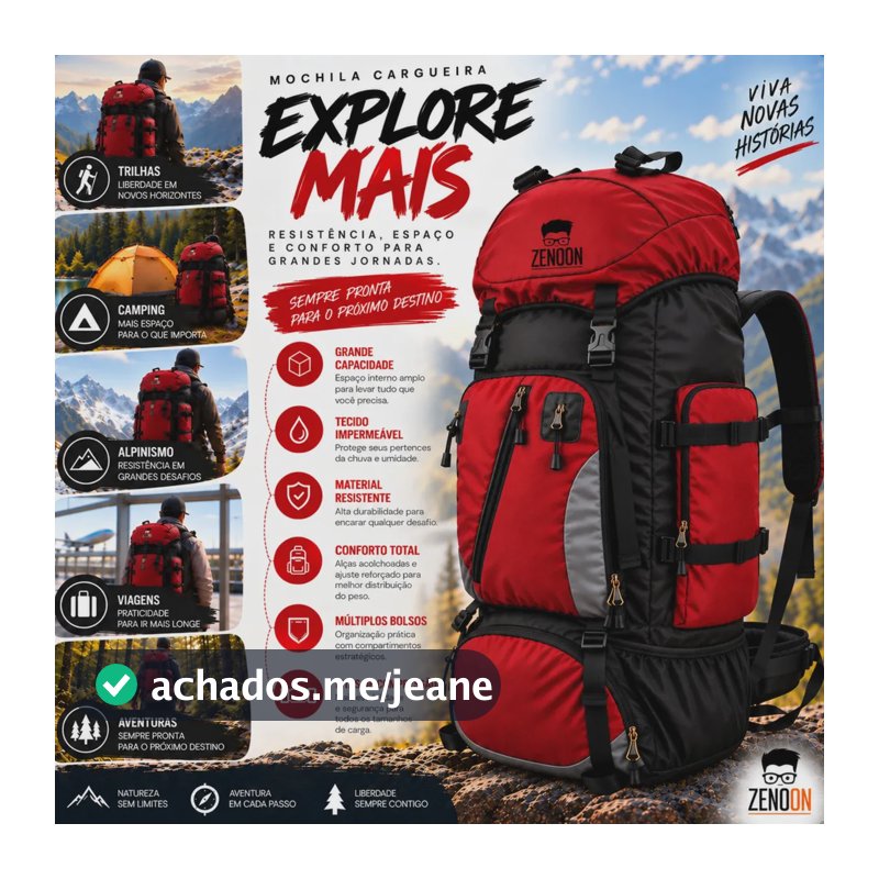 Mochila Cargueira Grande Para Viagem Camping Trilha Trekking Montanhismo Alpinismo Acampamento Mochila Com Múltiplos Bolsos Ajustáveis E Alças Reforçadas Cor Vermelho ZENOON