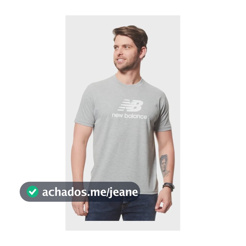 Camiseta Masculina Essentials New Balance Cinza Liso P Sem Desenho