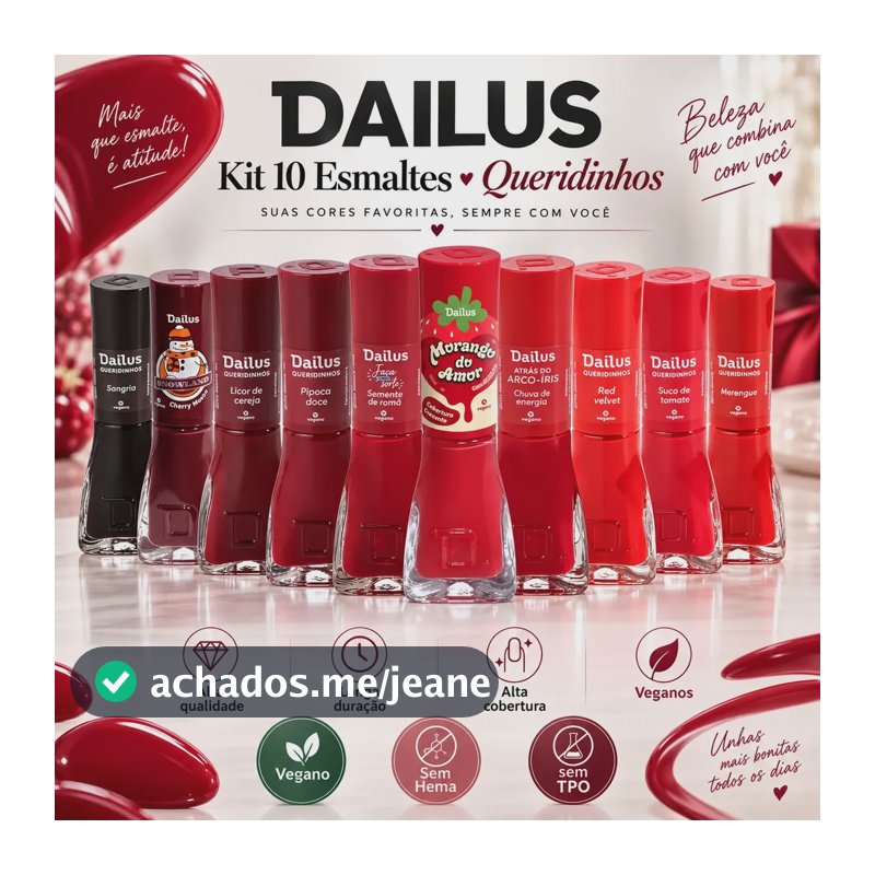 Dailus Kit 10 Esmaltes Tons Vermelhos - Queridinhos Tons Vermelhos