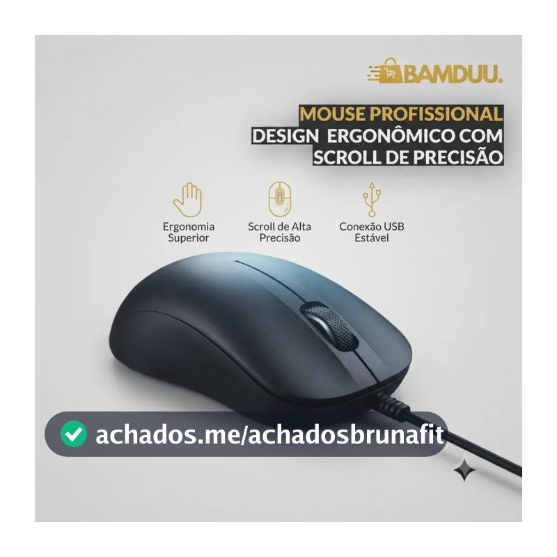 Mouse Usb Com Fio Preto Óptico 1000 Dpi Alta Precisão Design Ergonômico Confortável Plug And Play Ideal Para Computador Notebook Escritório Trabalho Estudos Uso Diário