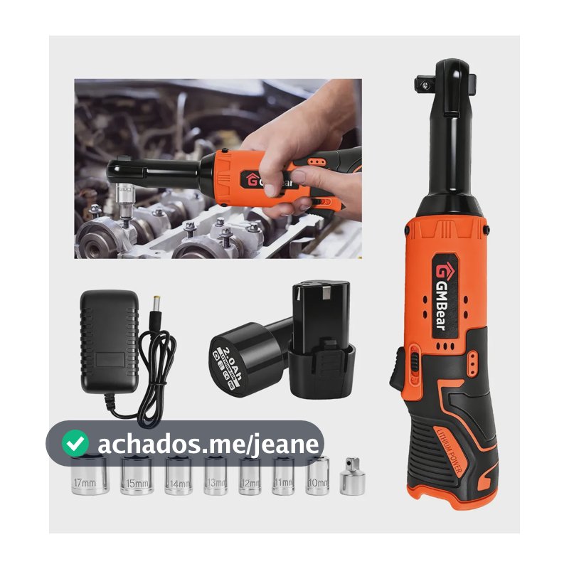 Chave de Impacto sem Fio GM Bear com Kit de 7 Soquetes e 2 Baterias