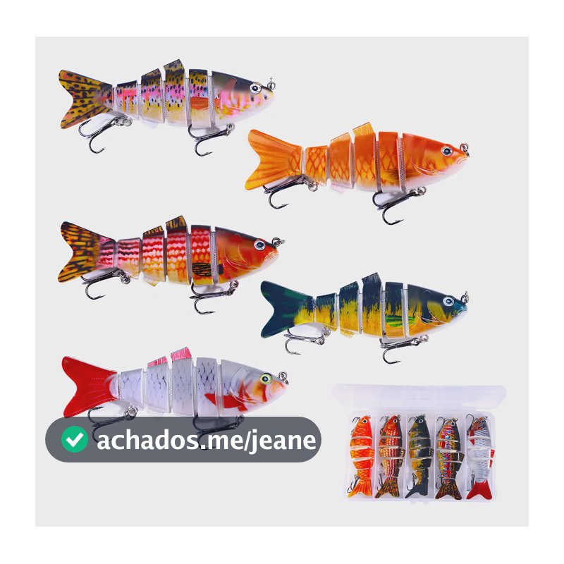 Kit 5 Iscas Artificiais Tucunaré Traíra Lambari + Estojo Cores Variadas