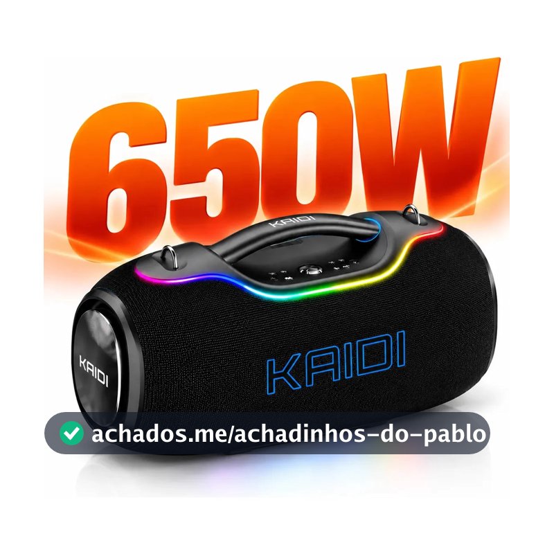 Caixa De Som Portatil 650w Bluetooth 5.4 Grave Potente Tws Preta Kaidi KNC-5808 Alta Qualidade Ipx6 Prova D'agua