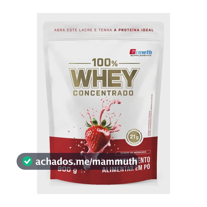 100% Whey Concentrado 900g Growth Supplements Morango