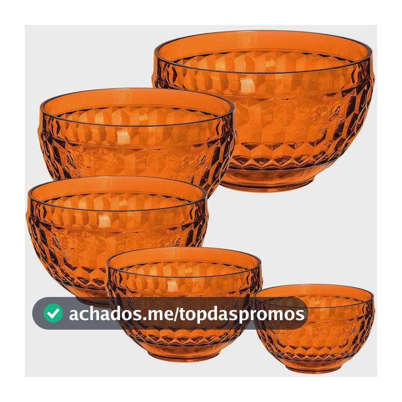 kit 5 Cumbuca Bool Tigela Cumbuca De Plástico Cozinha Jogo De Sobremesa Tigela Bowl Desenhado Trasparente Laranja âmbar