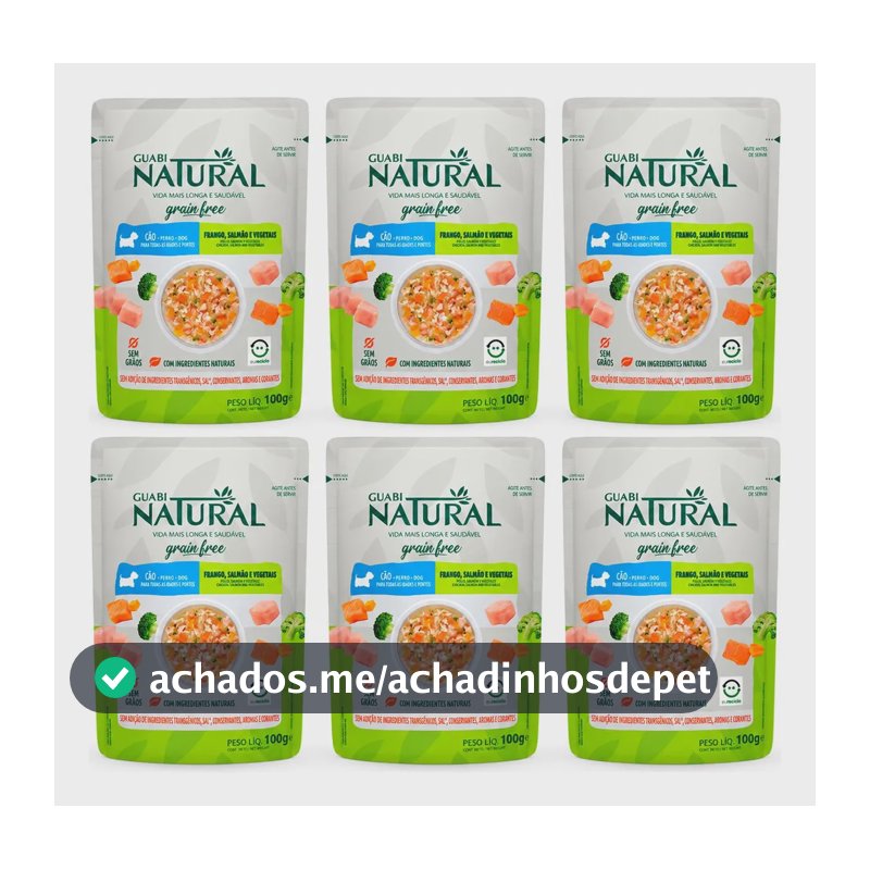Ração Úmida Guabi Natural Sachê Cães Grain Free Frango Salmão e Vegetais 100g 6un