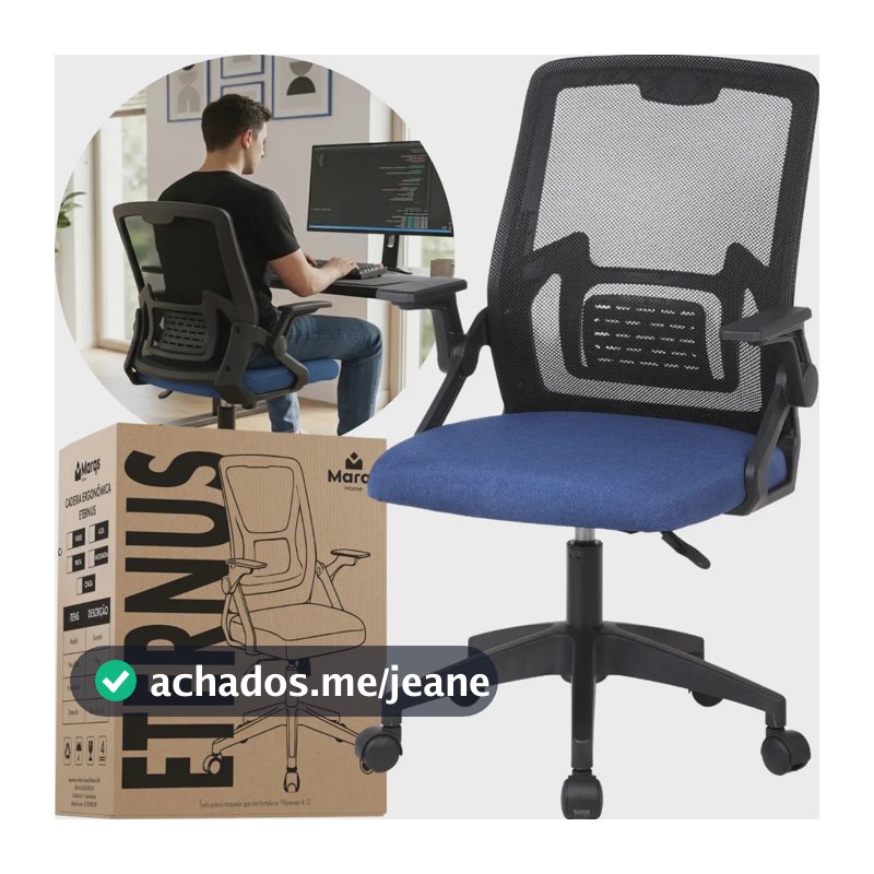 Cadeira De Escritorio Ergonomica Nr17 Ethernus Marqs Home Giratoria Resistente Reforçada 180kg Confortavel Reuniao Azul