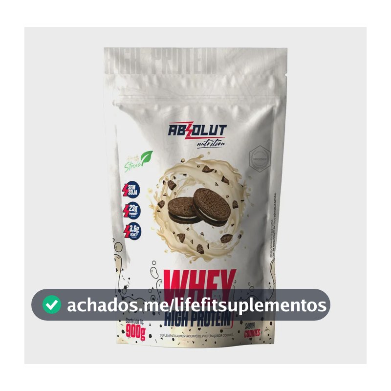 Whey Protein Concentrado High Protein Pouch 900g Cookies - Absolut Nutrition - Ganho De Massa Muscular Hipertrofia