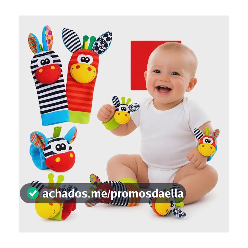 Kit Pulseiras E Meias Com Chocalho Bebê Brinquedo Interativo Colorido Girafa E Zebra