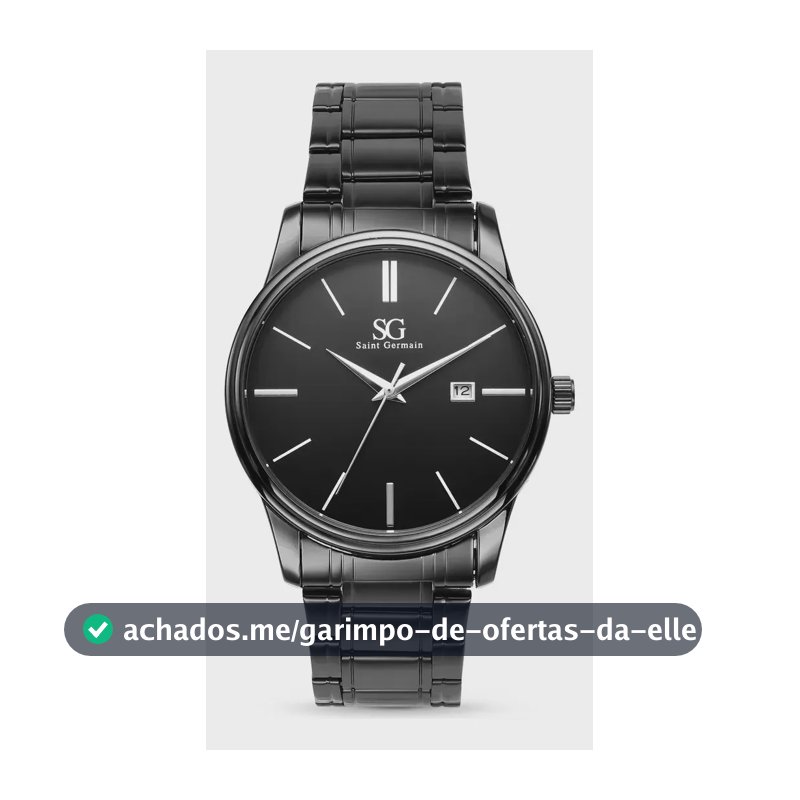 Relógio Chroma Masculino Preto Saint Germain Clássico Caixa Preta Detalhes Prata 42mm
