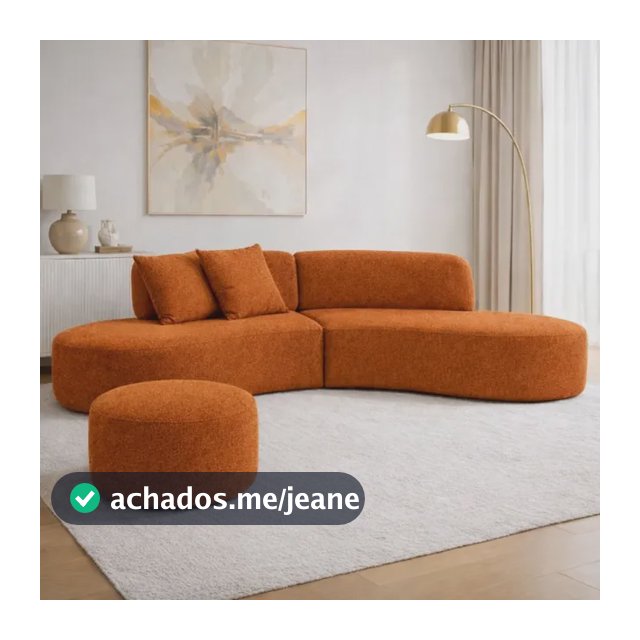 Sofá Virginia 2 Metros Curvo Com Puff Redondo Bouclé Moderno Terracota Liso