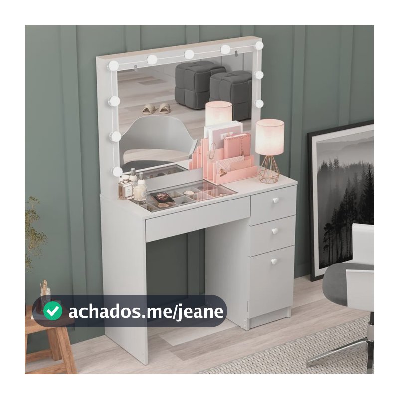 Penteadeira Ditália C/ Tampo De Vidro + Kit Luz Pe-120 Cozy Branco