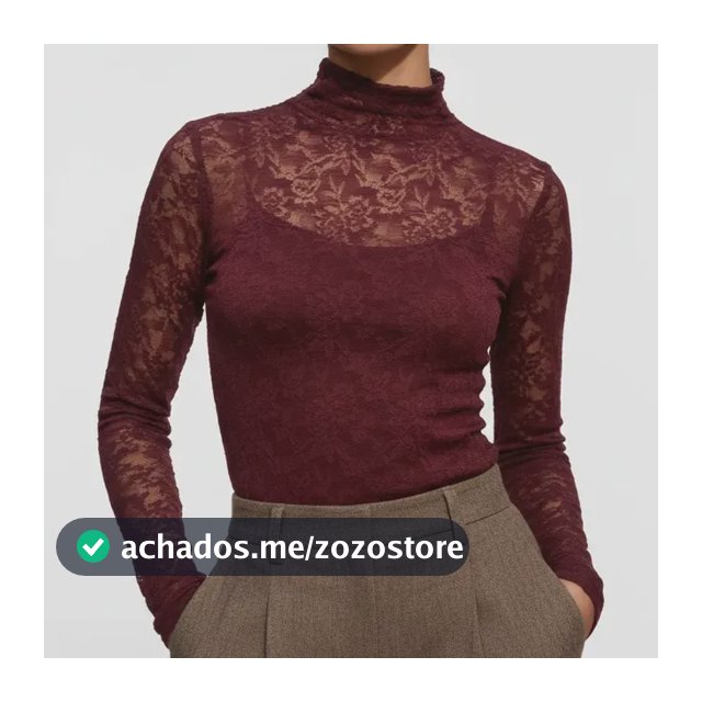 Blusa Gola Alta Renda Feminina  Manga Longa