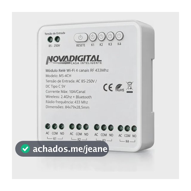 Módulo Mini Relé Wifi 4 Canais Rf433mhz Pulso Contato Seco Ac 85-250v / Dc 5v (tipo C)