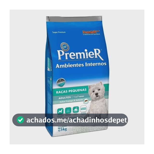 Ração Premier Ambientes Internos Cães Adultos Raças Pequenas Frango e Salmão 7,5kg