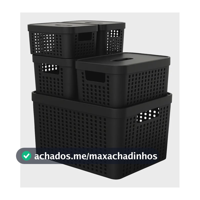Kit 5 Caixas Organizadoras 2l 4,5l 17l Com Tampa Multiuso Cor Preto