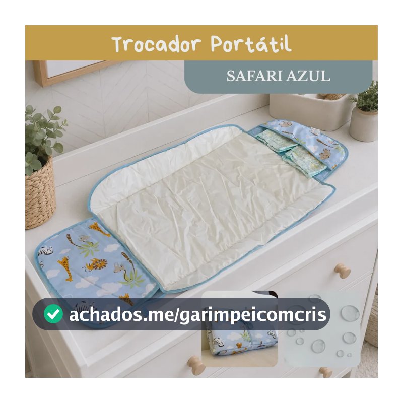 Trocador De Fralda Bebê Impermeável Dobrável Compacto Retrátil Toque Super Macio Luxo Lindas Estampas Safari azul