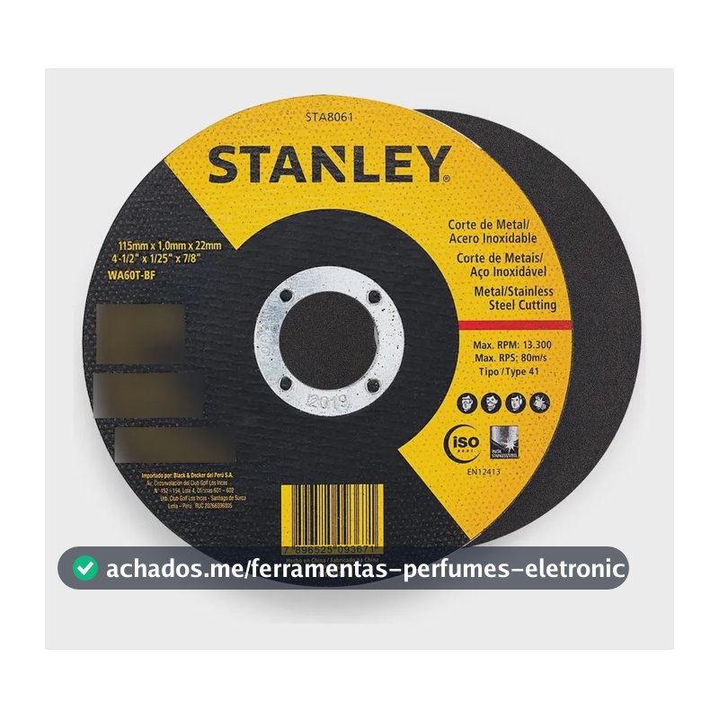 Kit 10 Discos Corte Stanley Aço Inox Alumínio Ferro 115mm Amarelo E Preto