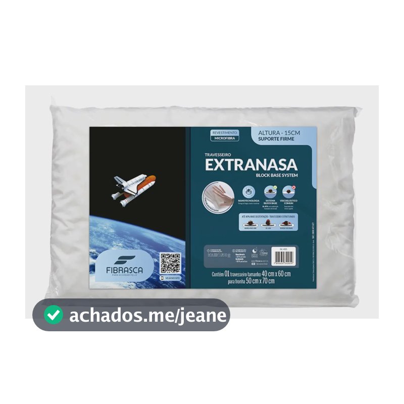 Travesseiro Fibrasca Nasa Extranasa, Antialérgico e Lavável, Branco