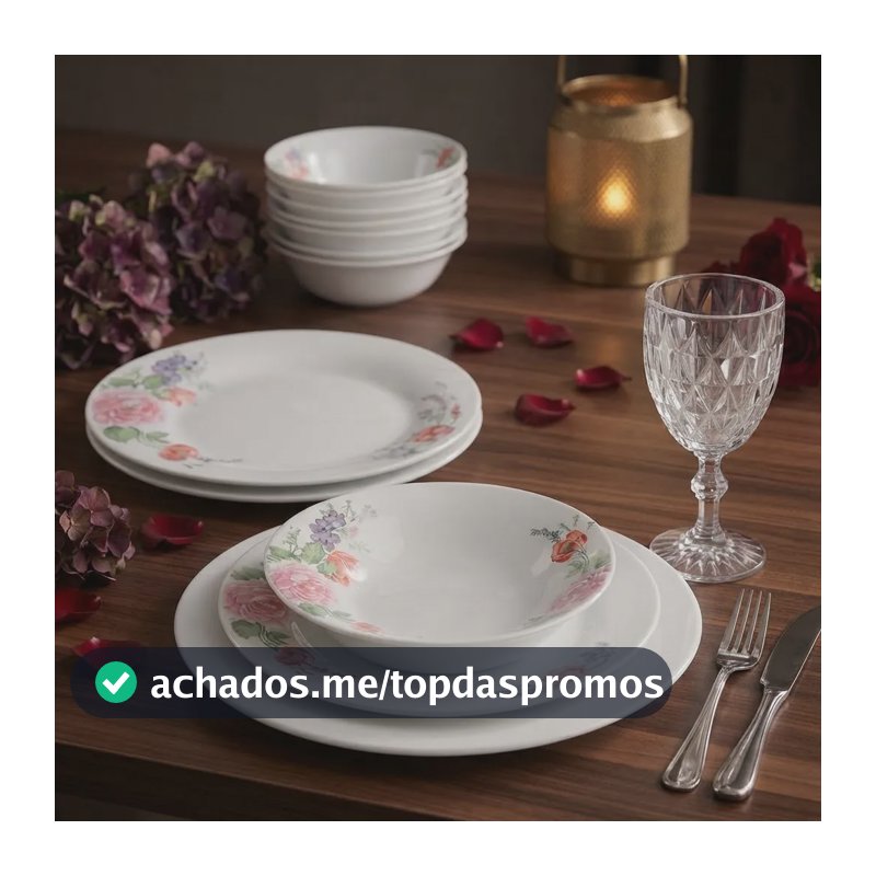 Aparelho Jantar Taça Diamond 16 Peças Estampado Luxo Pratos Rosas Florido