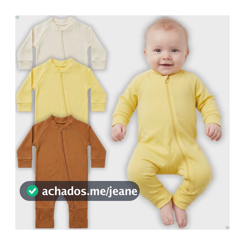 Kit 3 Macacões Bebê Liso Algodão Zíper Macacão Pé Reversível Unissex Liso Único