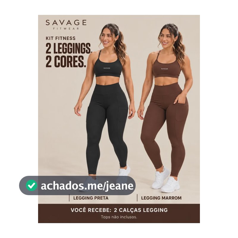 Kit 2 Legging Feminina Zero Transparência Cós Alto Com Bolso Preto/marrom Lisa Gg