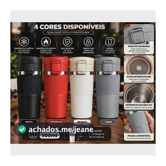 Copo Térmico Inox 500ml Com Tampa E Trava De Segurança