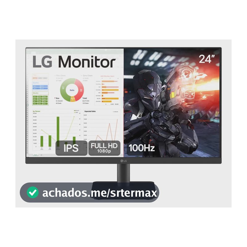 Monitor PC Gamer LG 24”- IPS, Full HD, 100Hz, HDMI, Preto - 24MS500-B