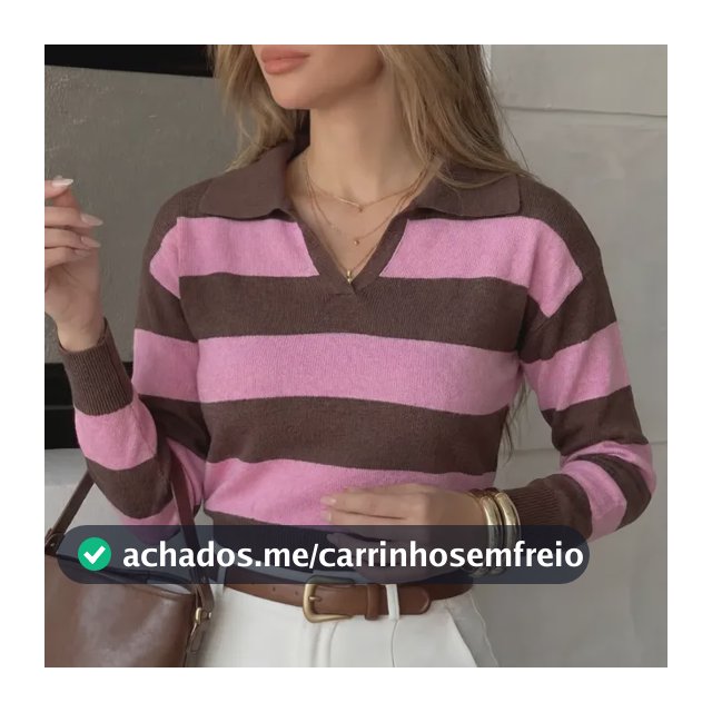 Blusa Listrada Feminina Suéter Trico Modal Manga Longa Moda  Rosa/marrom Único