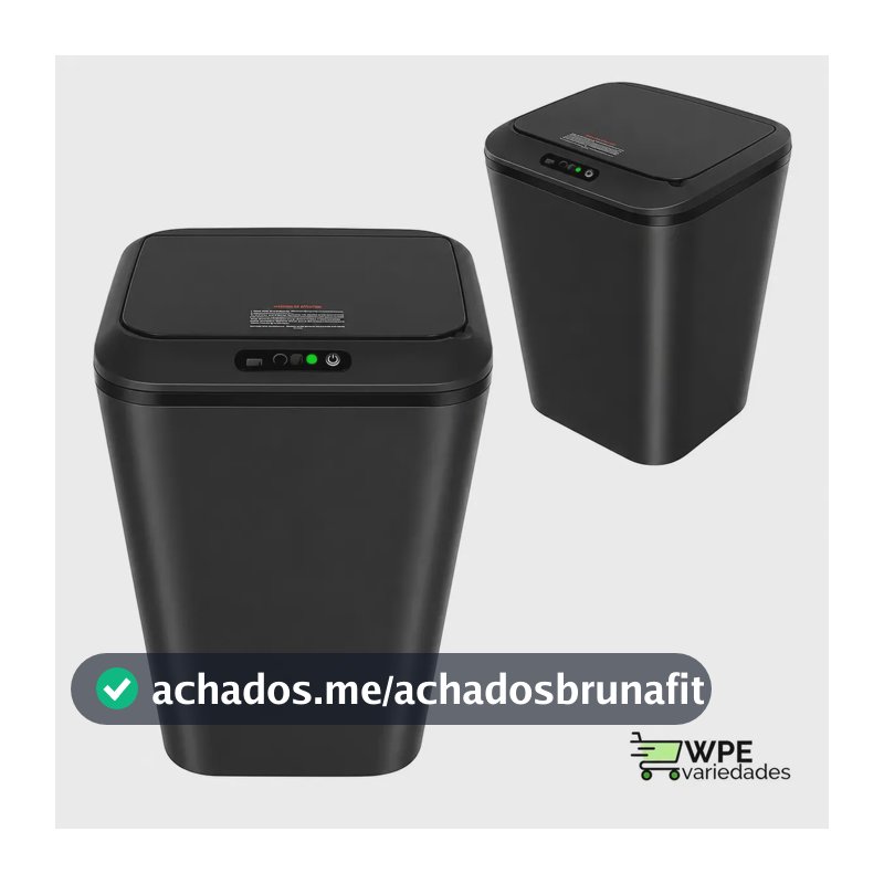 Lixeira Quadrada Preta 16L Inteligente Automática com Sensor para Banheiro e Cozinha